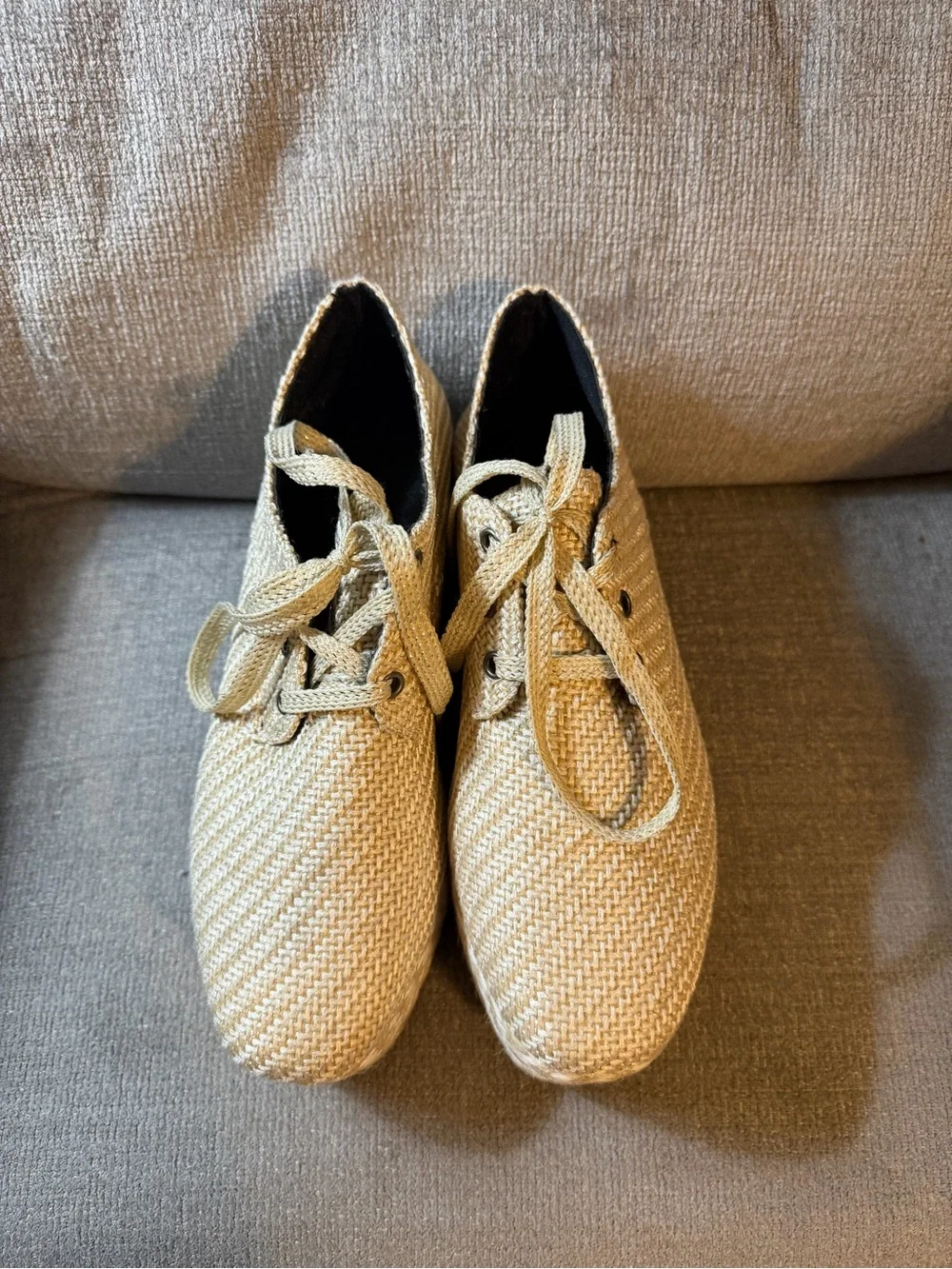 Woven Platform Lace-Up Shoes in Natural Straw